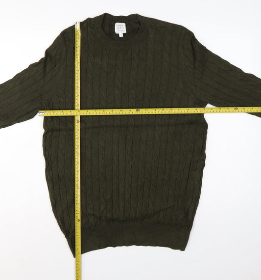 John Lewis Men’s Green M Cable Knit Cotton Cashmere Crew Neck Jumper