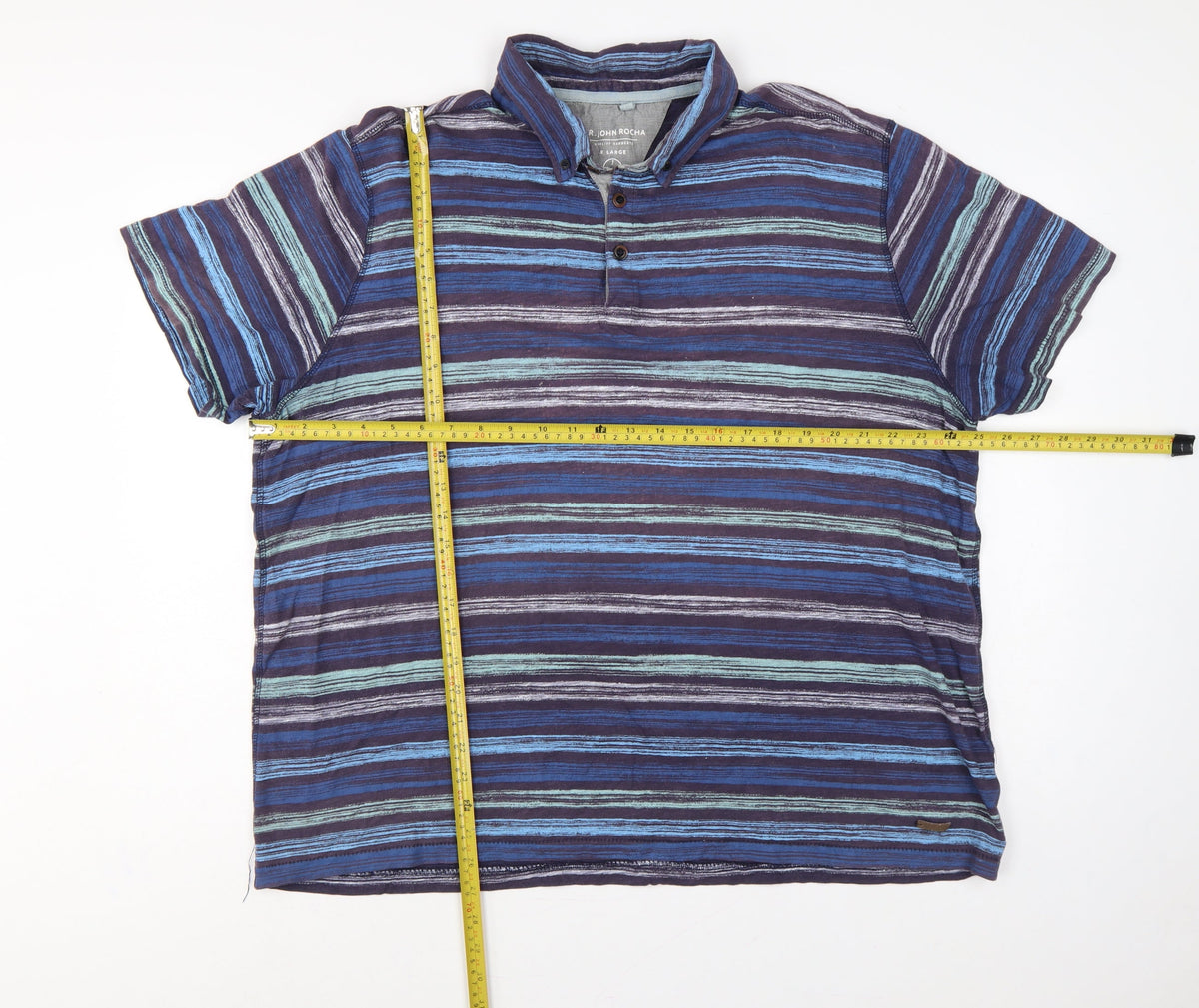 RJR John Rocha Men's Blue Striped Polo Shirt XL Button-Down Collar