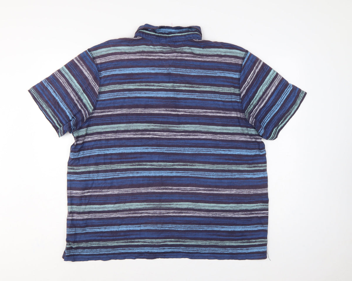 RJR John Rocha Men's Blue Striped Polo Shirt XL Button-Down Collar