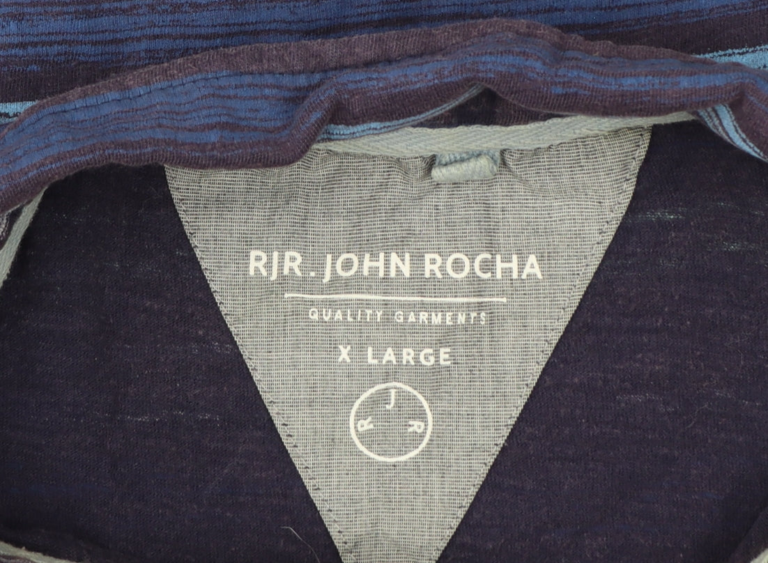 RJR John Rocha Men's Blue Striped Polo Shirt XL Button-Down Collar