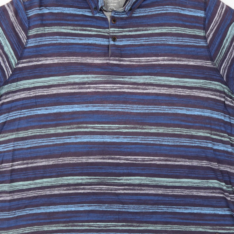 RJR John Rocha Men's Blue Striped Polo Shirt XL Button-Down Collar