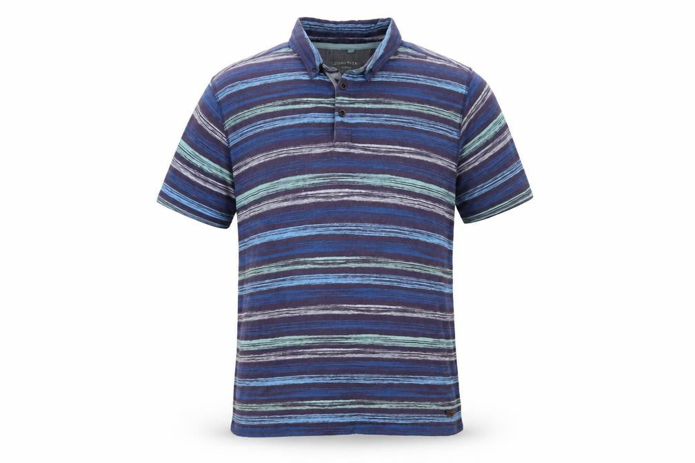 RJR John Rocha Men's Blue Striped Polo Shirt XL Button-Down Collar