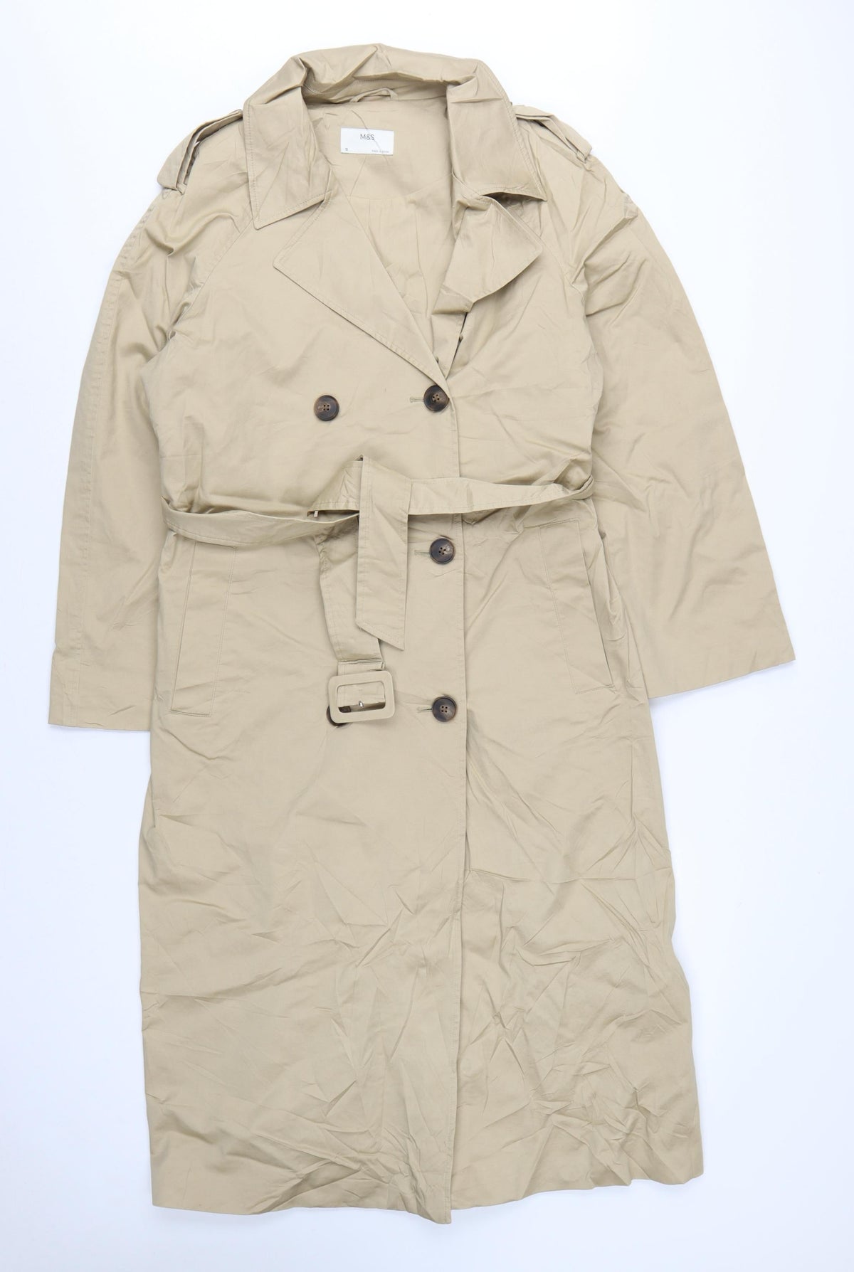 M&S Women’s Beige UK 12 Long Belted Classic Trench Coat Cotton Blend