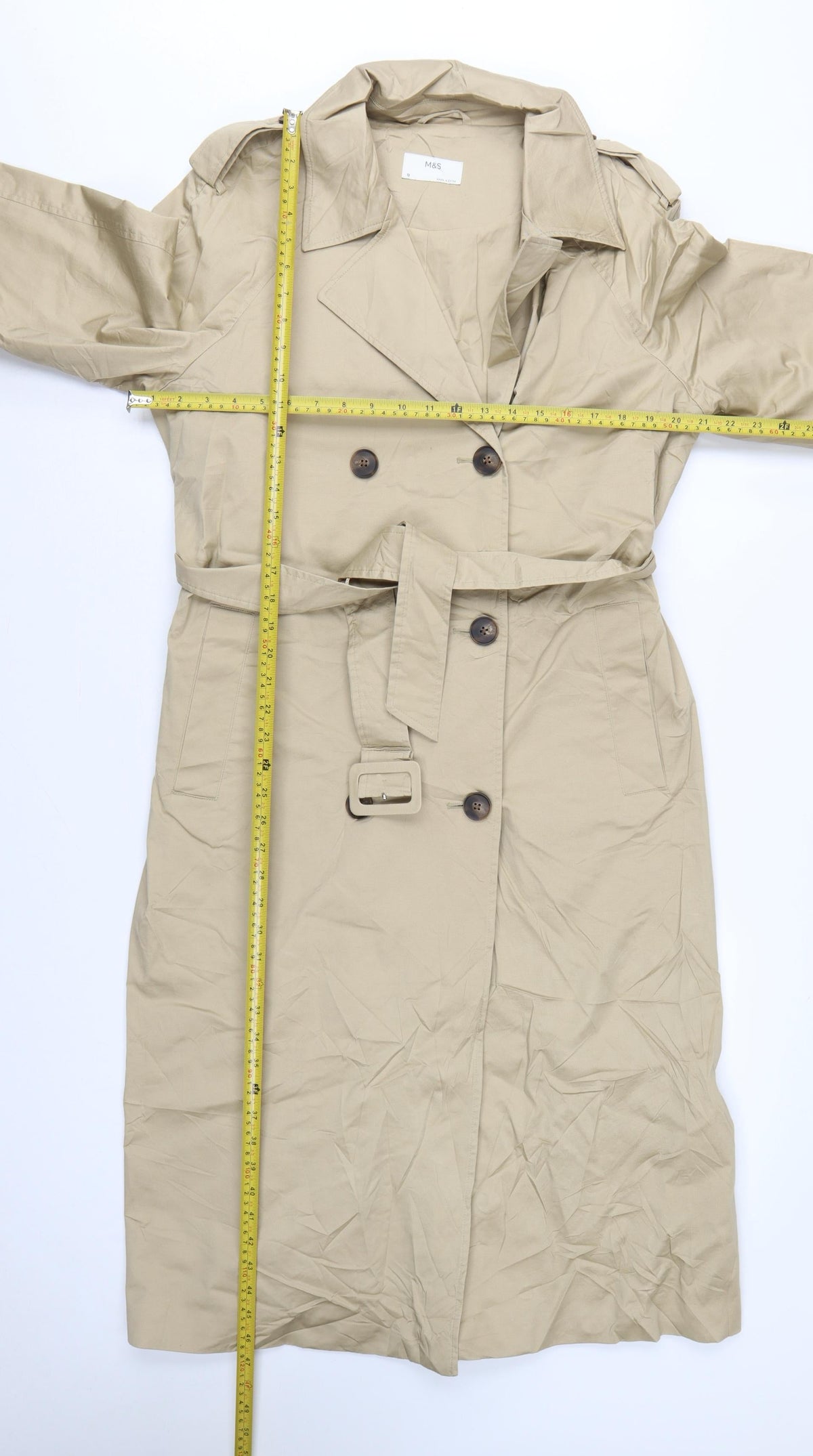M&S Women’s Beige UK 12 Long Belted Classic Trench Coat Cotton Blend
