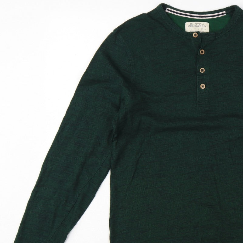 Burton Menswear Men Green Small Long Sleeve Henley T-Shirt