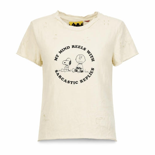 Lazy Oaf Girls Cream UK 8 Peanuts Snoopy Distressed Graphic T-Shirt