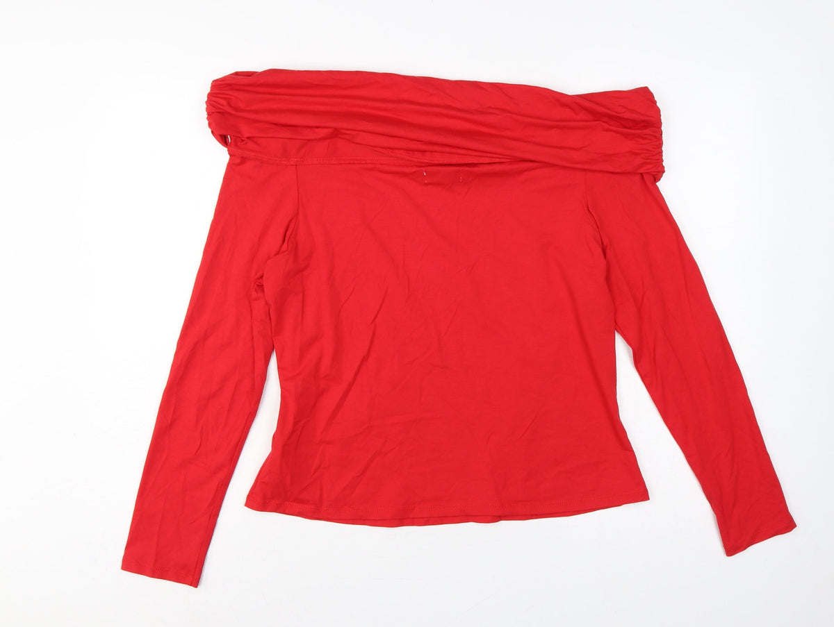 Apricot Women Red Off Shoulder Long Sleeve Jersey Top UK 16