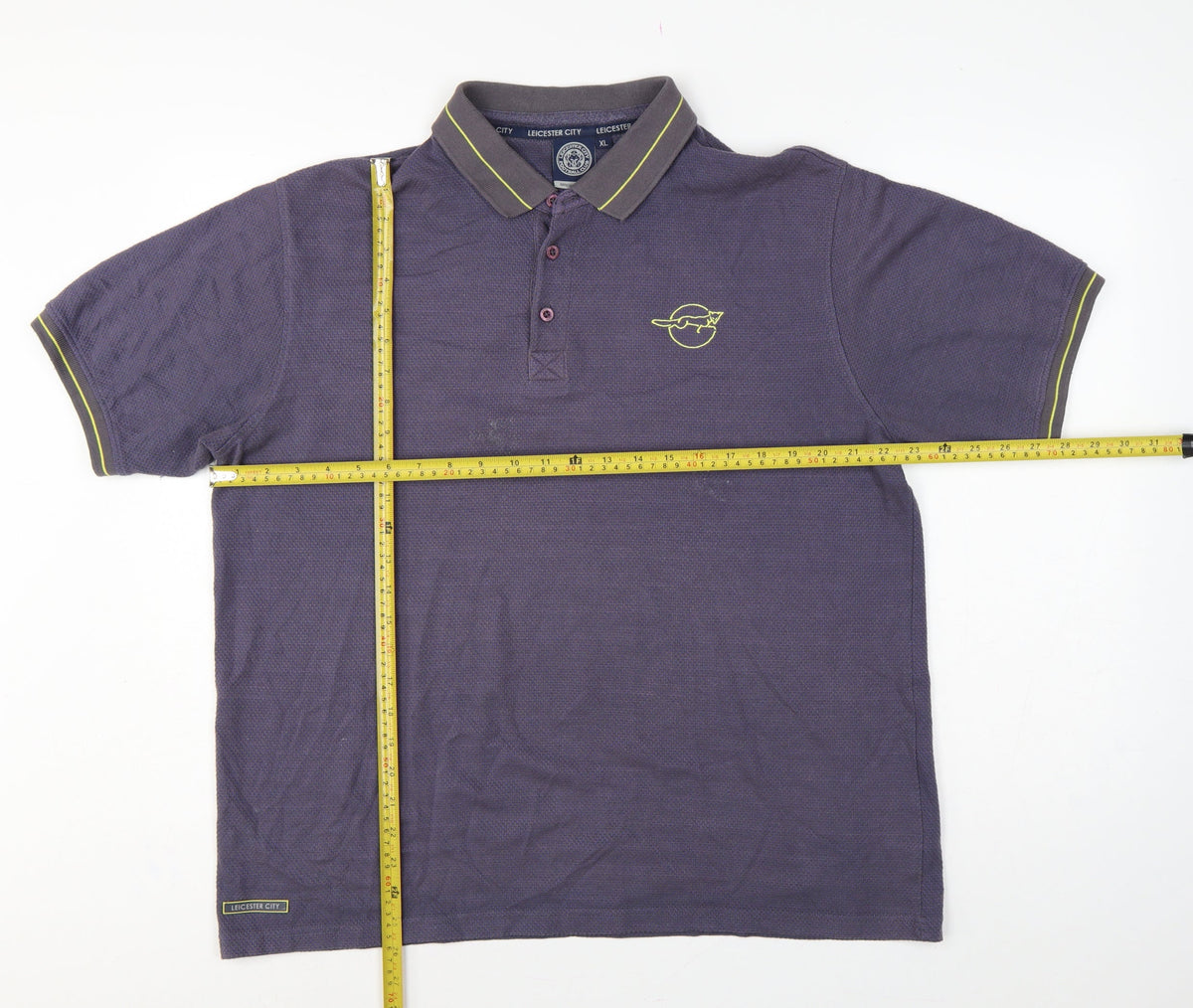 Close-up detail of Leicester City Men’s Grey XL Football Polo Shirt Embroidered Logo