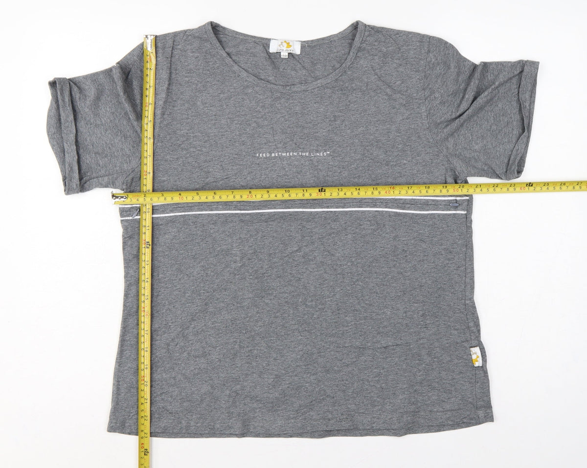 Juno Jack's Women Grey Size 18 Slogan Zip Detail Jersey T-Shirt