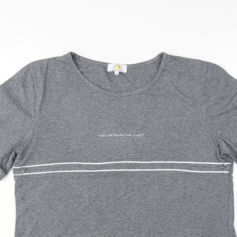 Juno Jack's Women Grey Size 18 Slogan Zip Detail Jersey T-Shirt