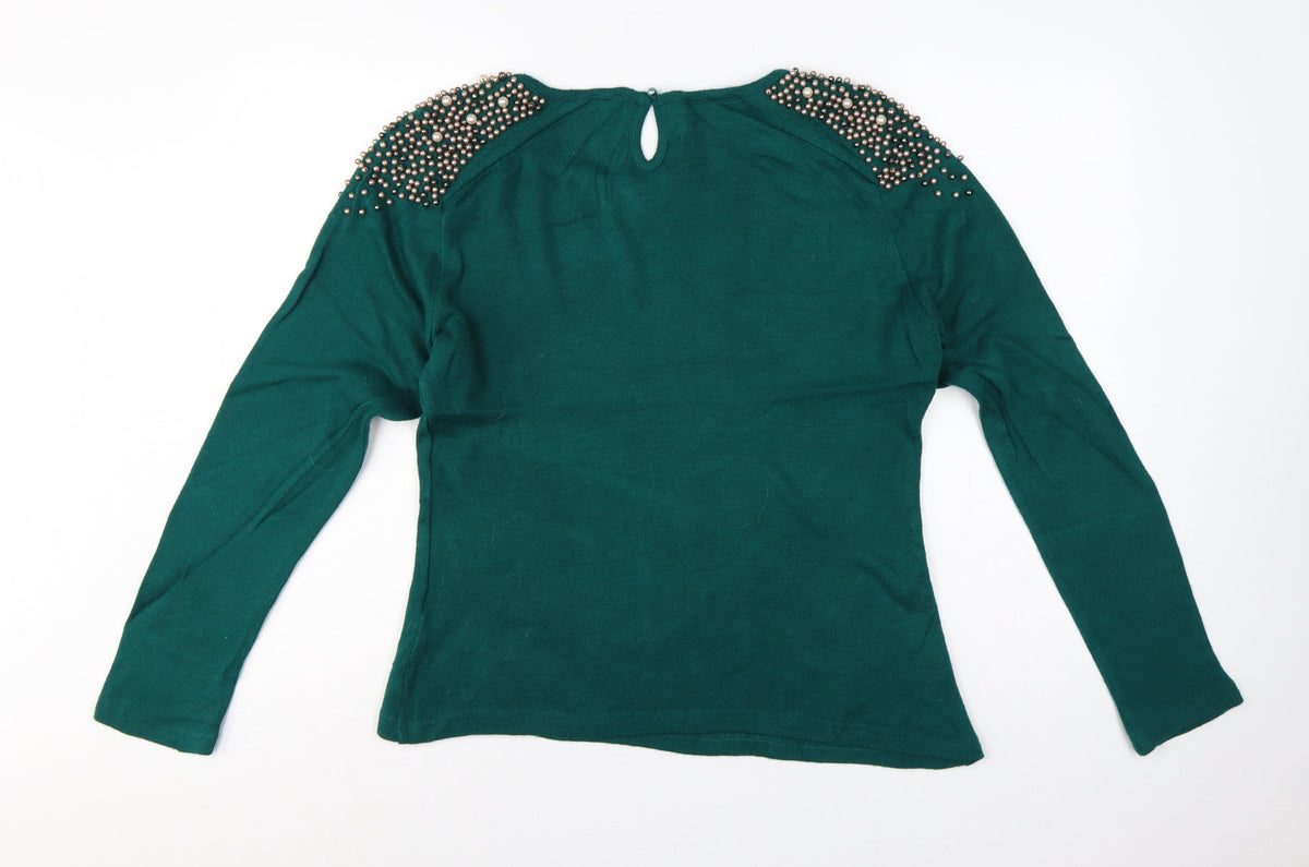 Darling Women Green XL Beaded Shoulder Knit Pullover Jumper