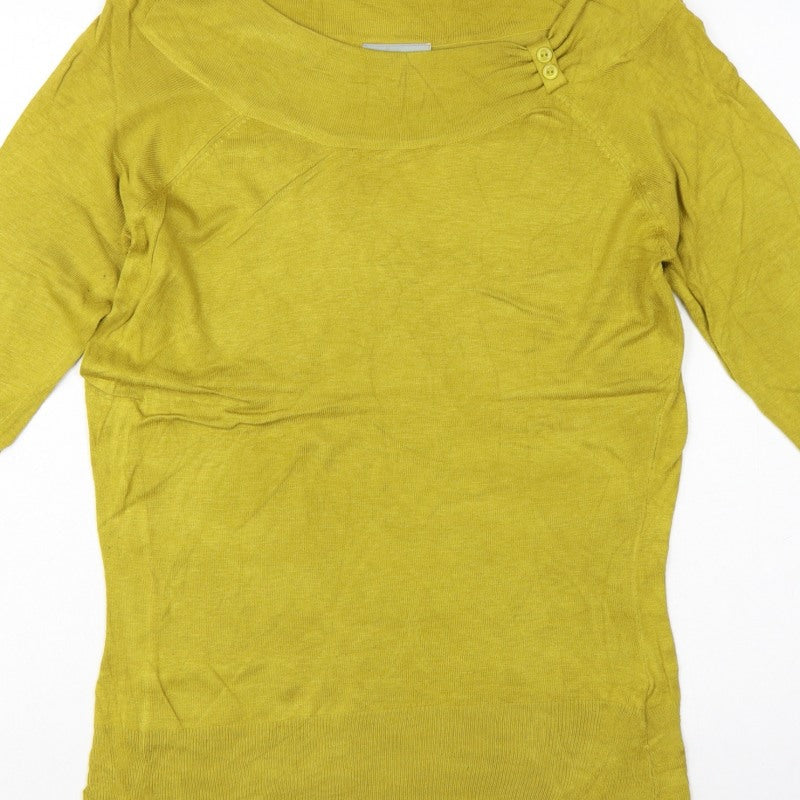 Wallis Women Yellow Size 8 Fine Knit Button Cowl Neck Pullover