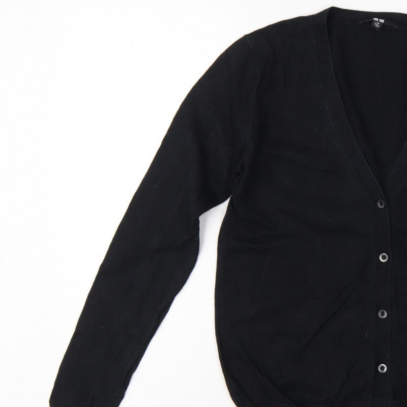 UNIQLO Women Black XS Cotton V-Neck Button Knit Cardigan