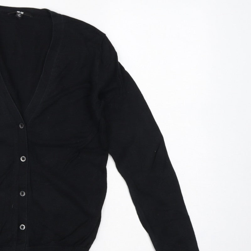 UNIQLO Women Black XS Cotton V-Neck Button Knit Cardigan