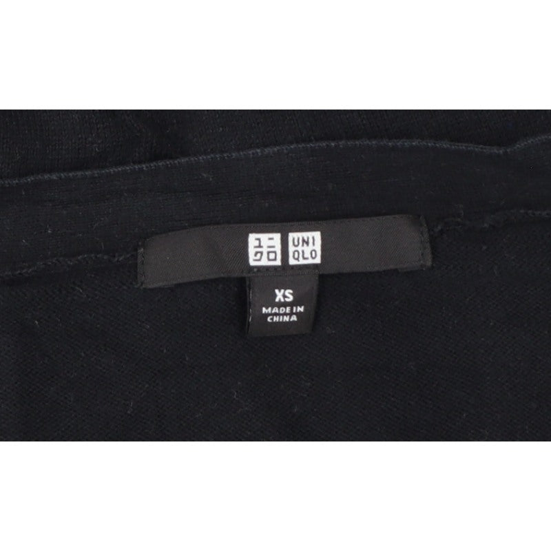 UNIQLO Women Black XS Cotton V-Neck Button Knit Cardigan