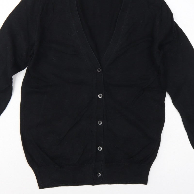 UNIQLO Women Black XS Cotton V-Neck Button Knit Cardigan