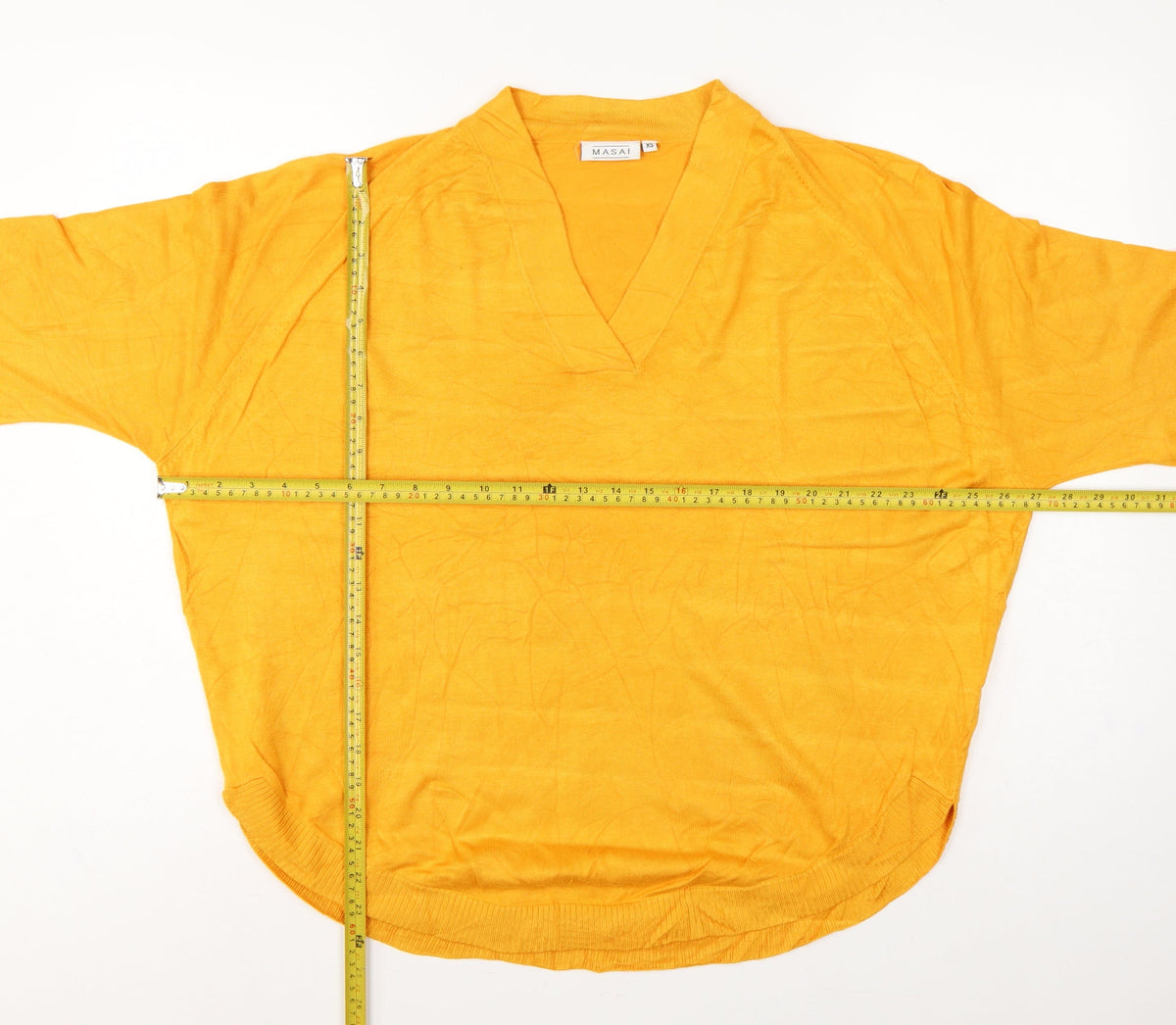 Masai Women Yellow XS Relaxed V-Neck Short Sleeve Knit Jumper