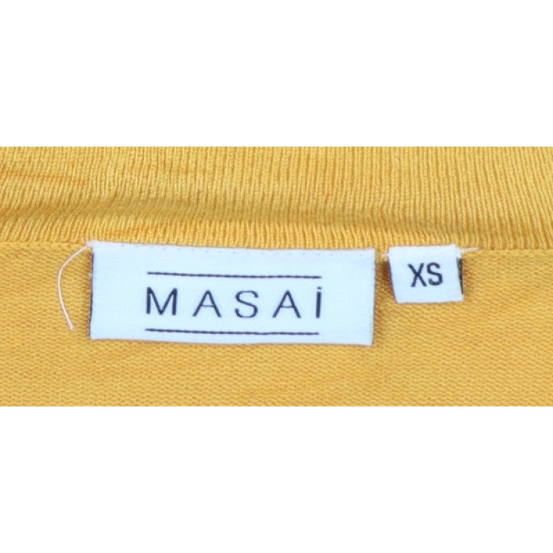 Masai Women Yellow XS Relaxed V-Neck Short Sleeve Knit Jumper