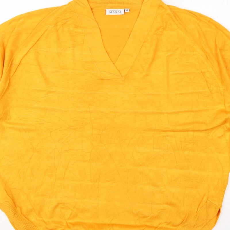 Masai Women Yellow XS Relaxed V-Neck Short Sleeve Knit Jumper