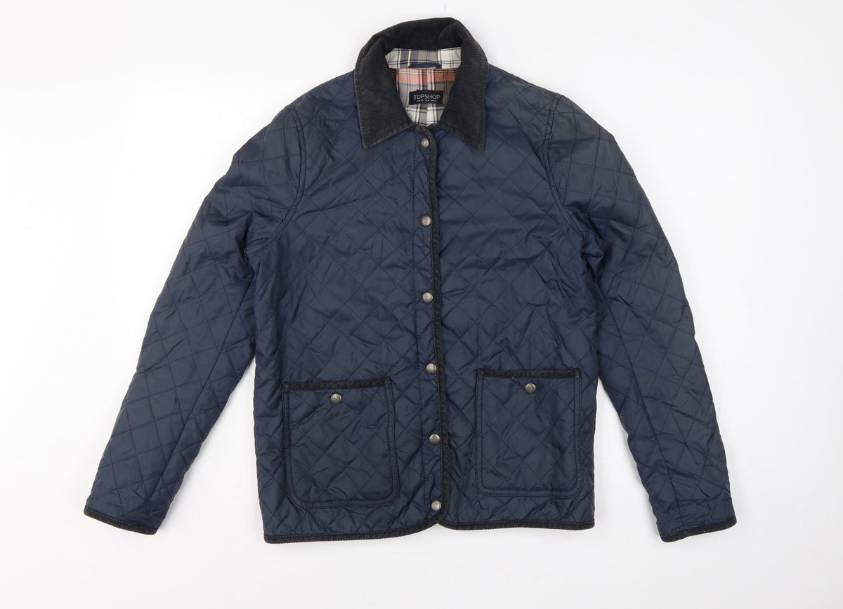 Topshop Women’s Blue UK 10 Quilted Jacket Corduroy Collar