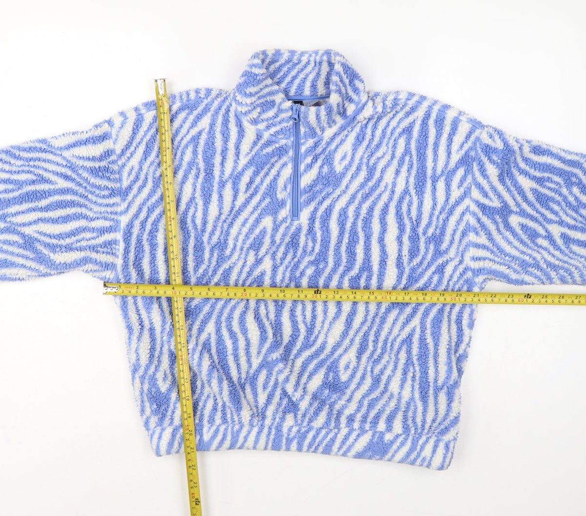 H&M Divided Women Blue Zebra Print Fleece 1/4 Zip Sweatshirt Size S