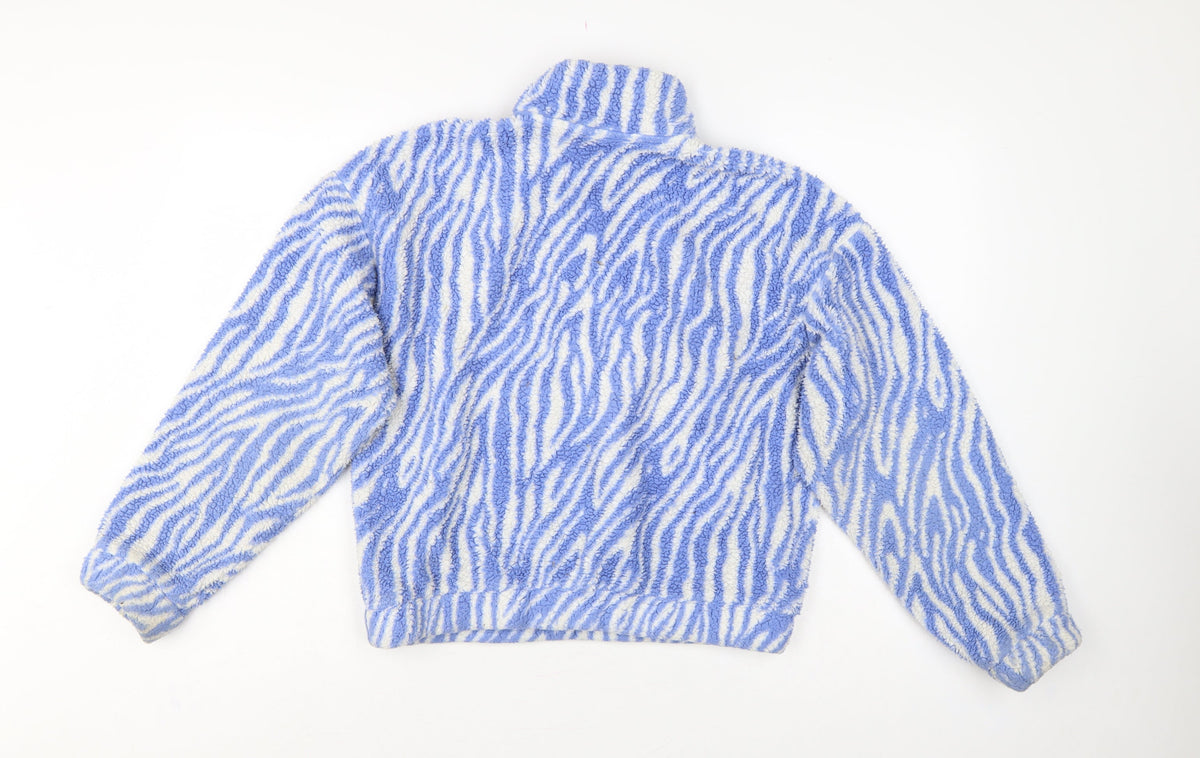 H&M Divided Women Blue Zebra Print Fleece 1/4 Zip Sweatshirt Size S