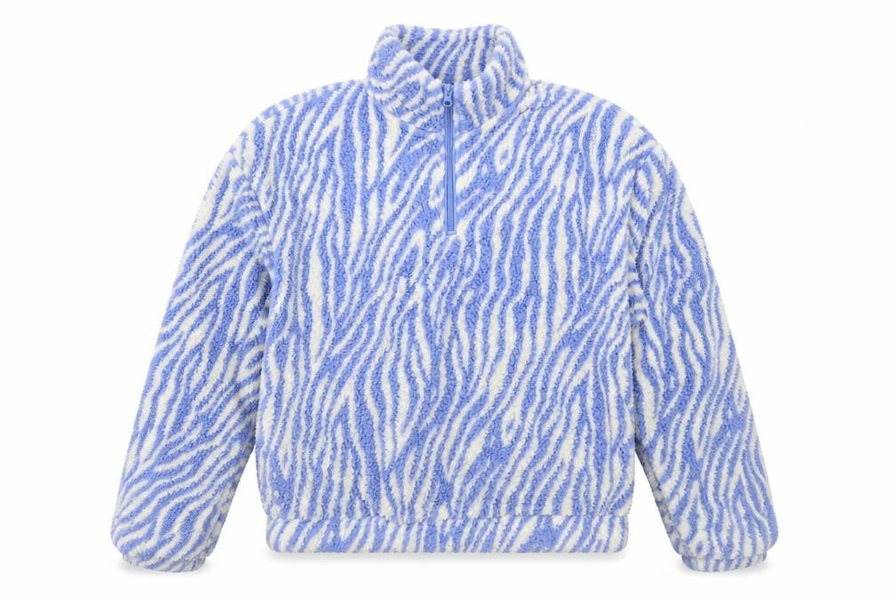 H&M Divided Women Blue Zebra Print Fleece 1/4 Zip Sweatshirt Size S