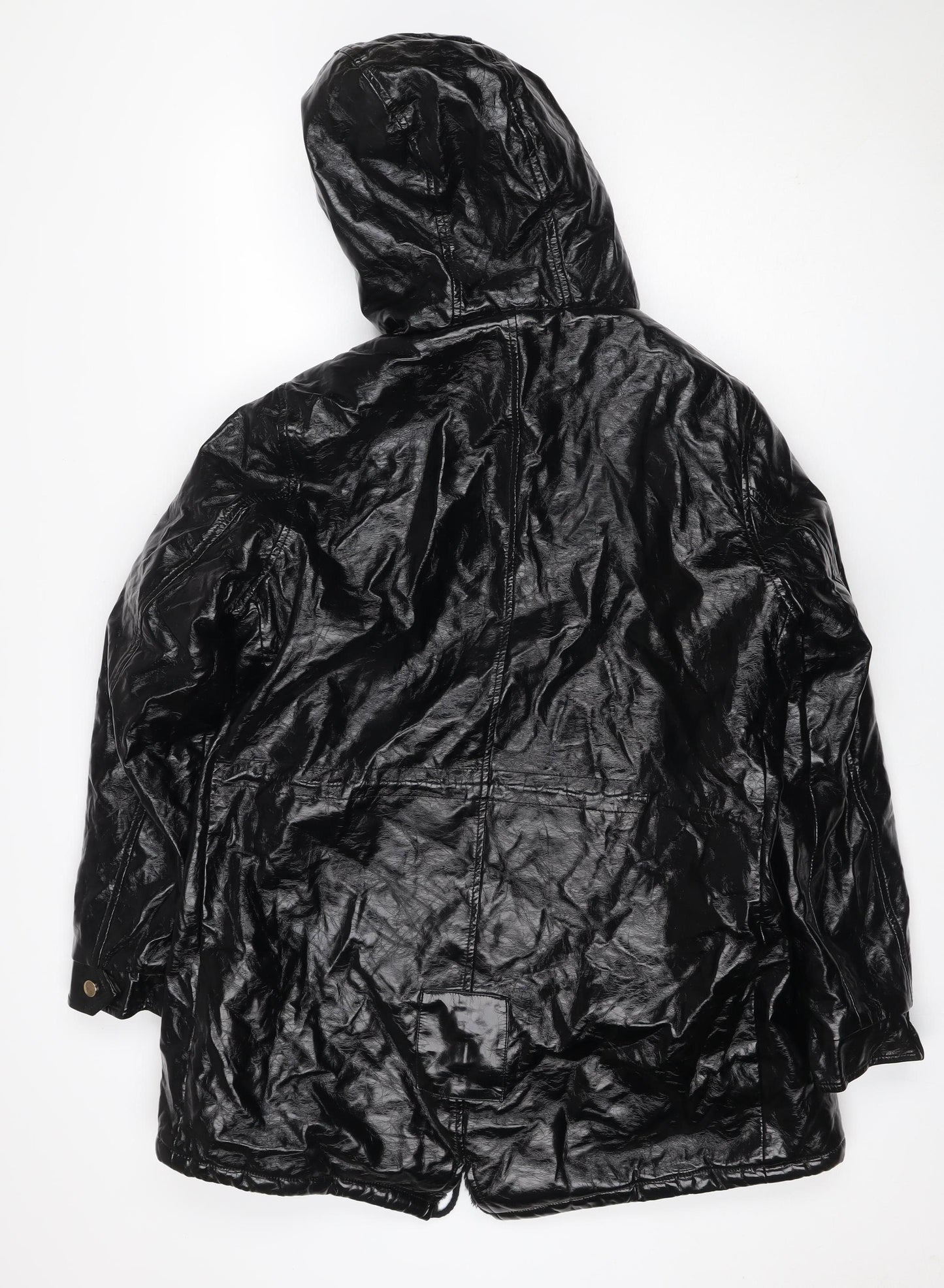 Amylum Women Black Size 14 Hooded Faux Leather Parka Jacket