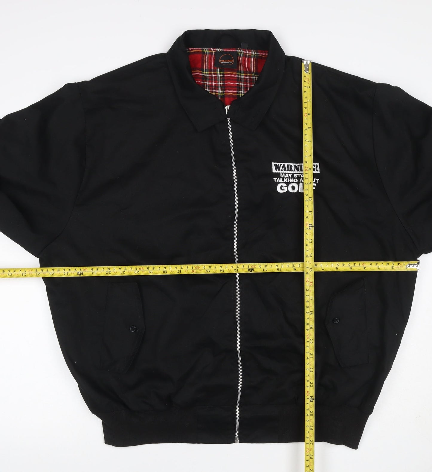 Urban Road Men Black XL Bomber Jacket Golf Embroidered Tartan Lined