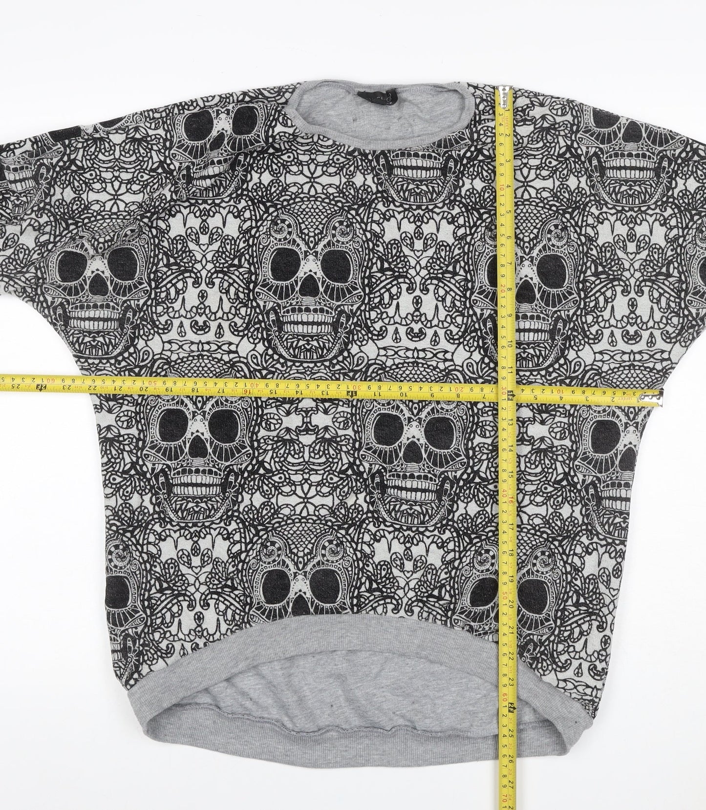 Topshop Women Grey Skull Print 3/4 Sleeve Pullover Sweatshirt UK 12