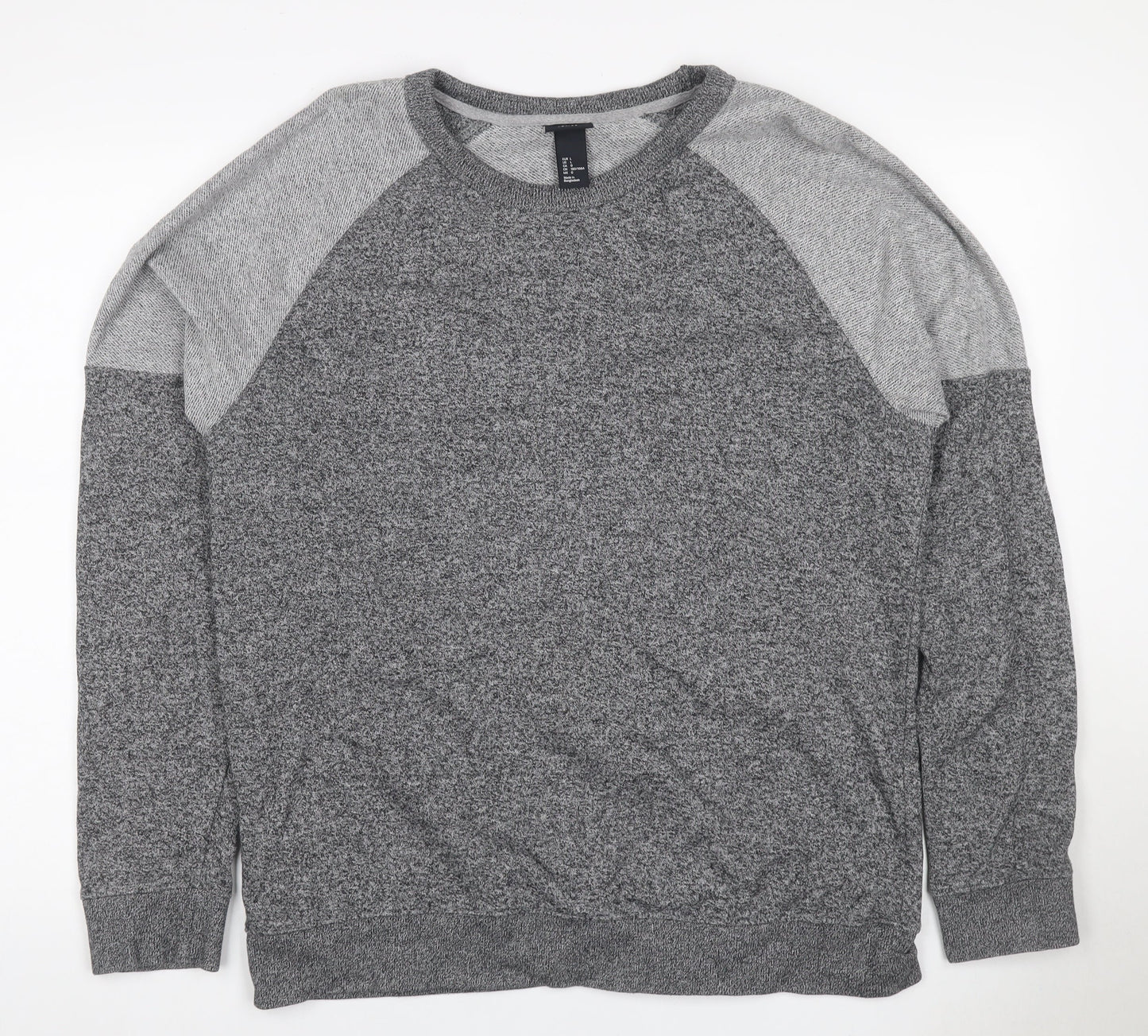 H&M Men’s Grey Marl L Pullover Crew Neck Cotton Blend Sweatshirt
