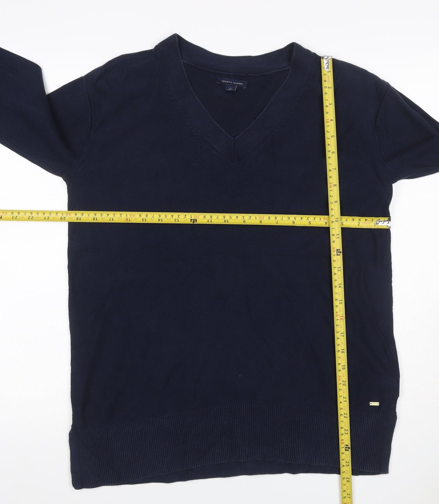 Tommy Hilfiger Men’s Blue M V-Neck Cotton Knit Pullover Jumper