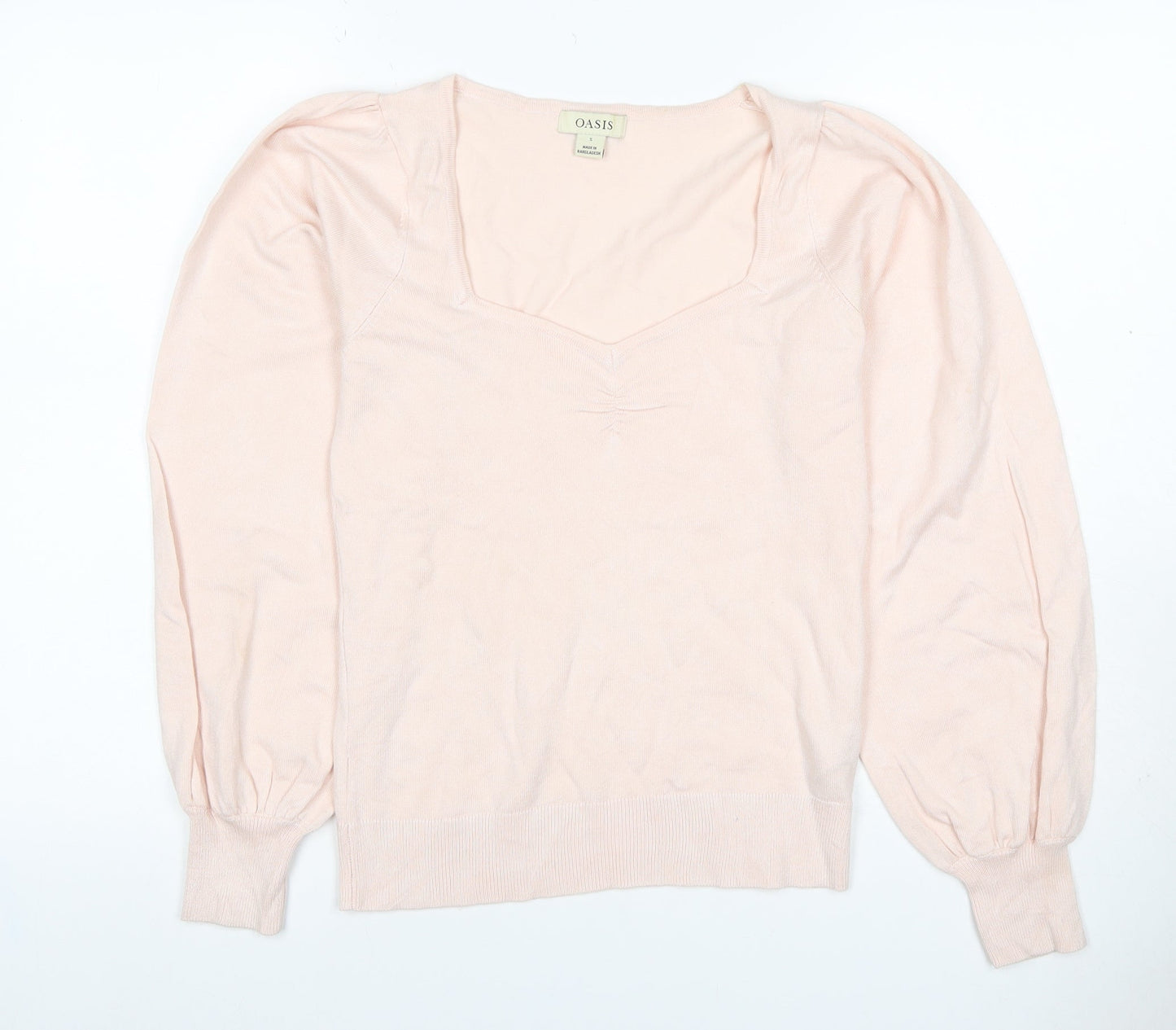 Oasis Women Pink S Square Neck Balloon Sleeve Viscose Knit Jumper