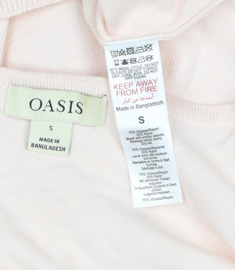 Oasis Women Pink S Square Neck Balloon Sleeve Viscose Knit Jumper