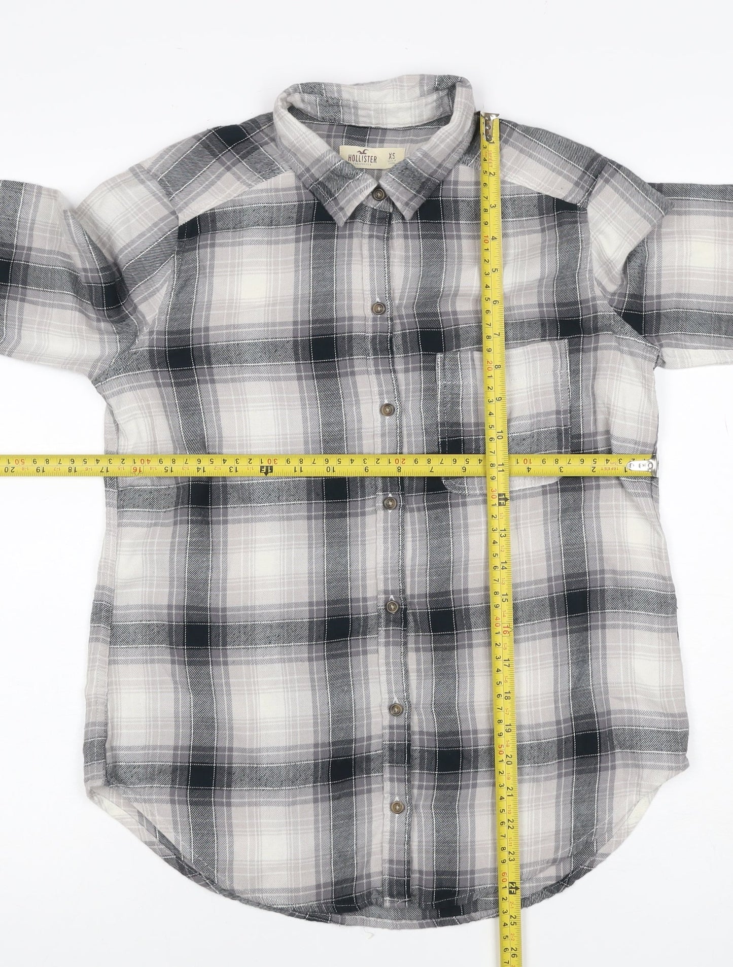 Hollister Men’s Grey Plaid Cotton Button-Up Shirt XS Long Sleeve