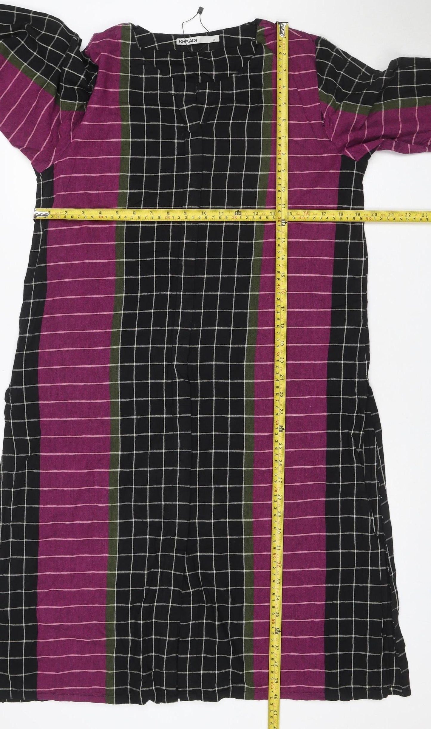 Khaadi Women Multicoloured UK 10 Shift Midi Check Cotton Dress