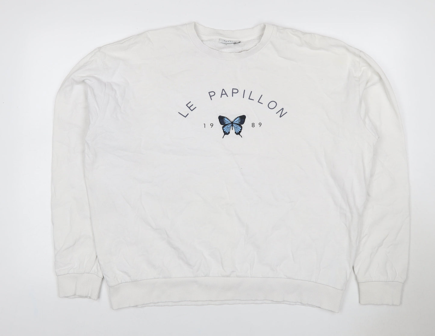 Topshop Women White UK 16 Pullover Sweatshirt Blue Butterfly Graphic