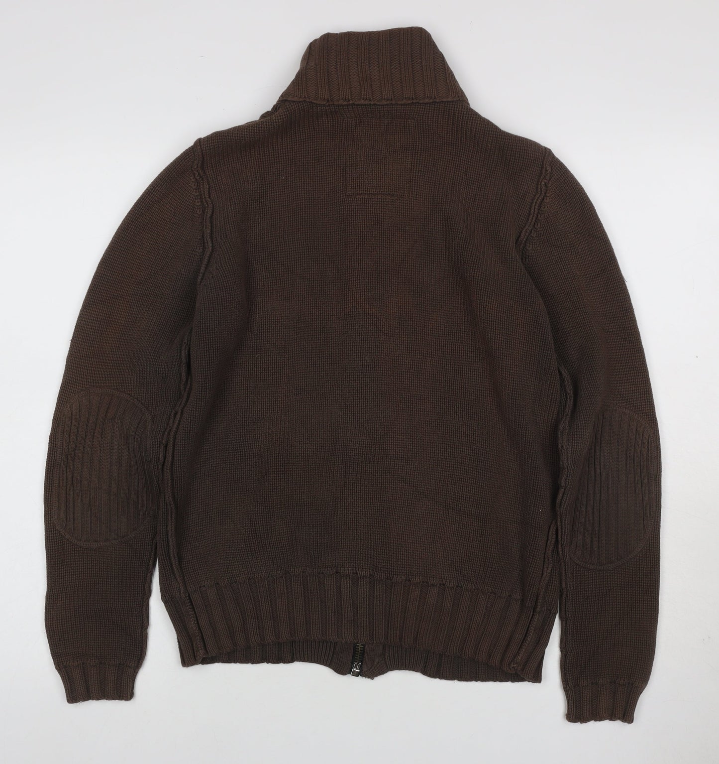 Firetrap Men's Brown S Full Zip High Neck Cotton Knit Jumper