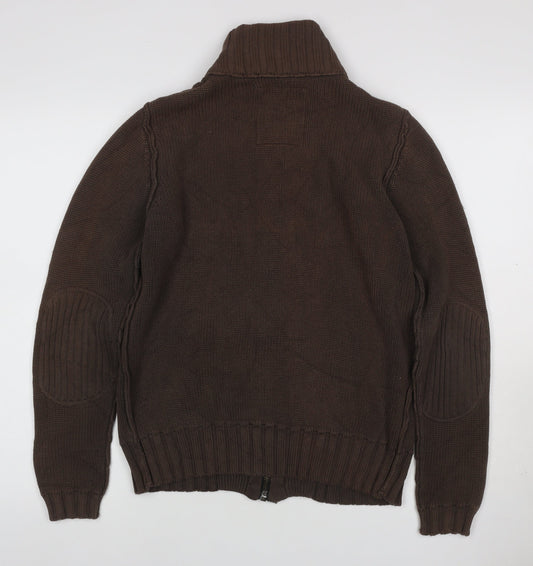 Firetrap Men's Brown S Full Zip High Neck Cotton Knit Jumper