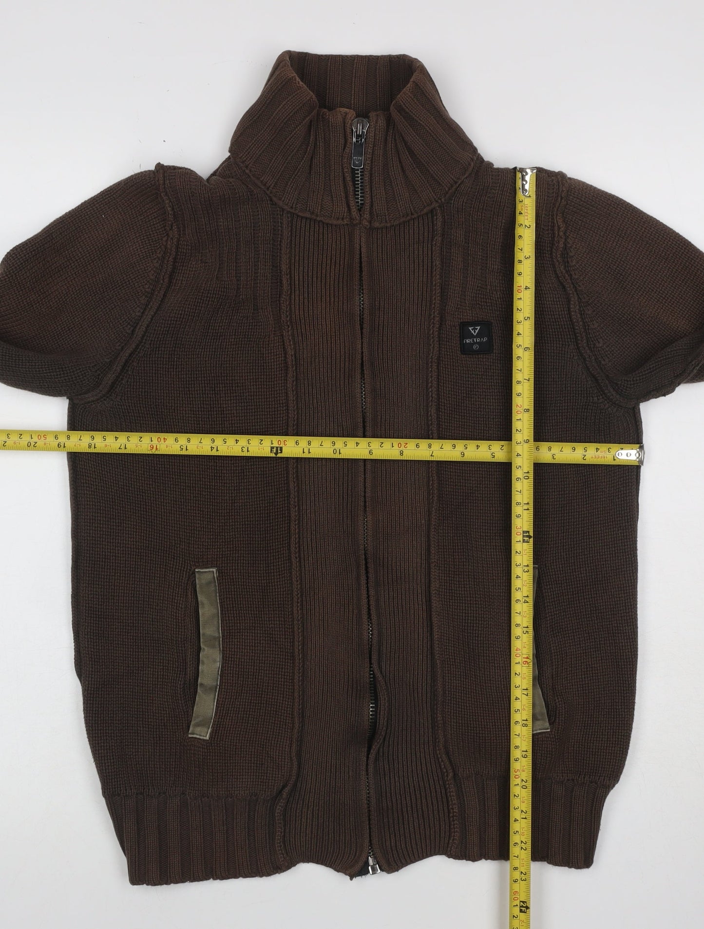 Firetrap Men's Brown S Full Zip High Neck Cotton Knit Jumper