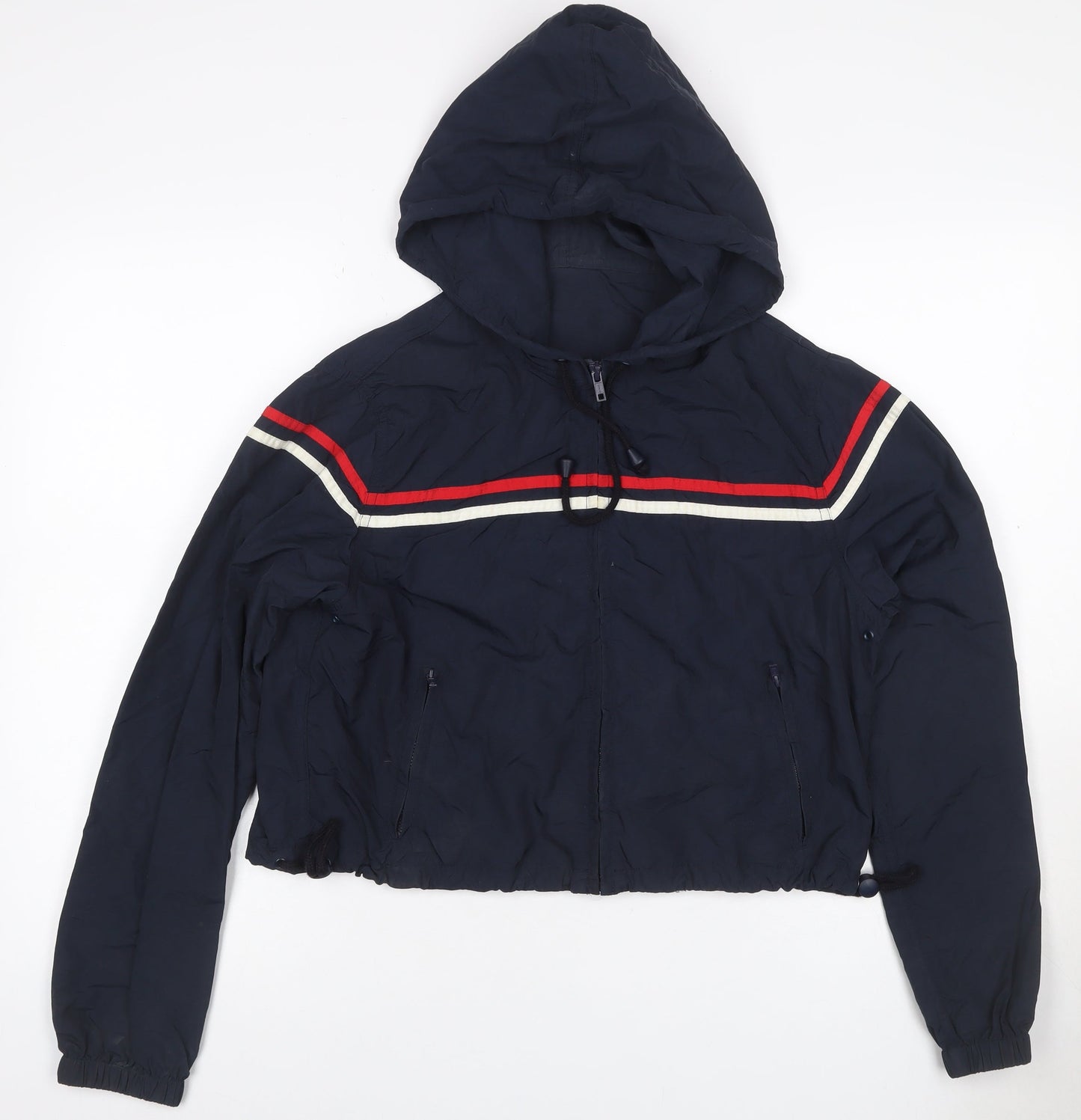 J. Galt Teens Navy S Hooded Cropped Windbreaker Jacket Zip
