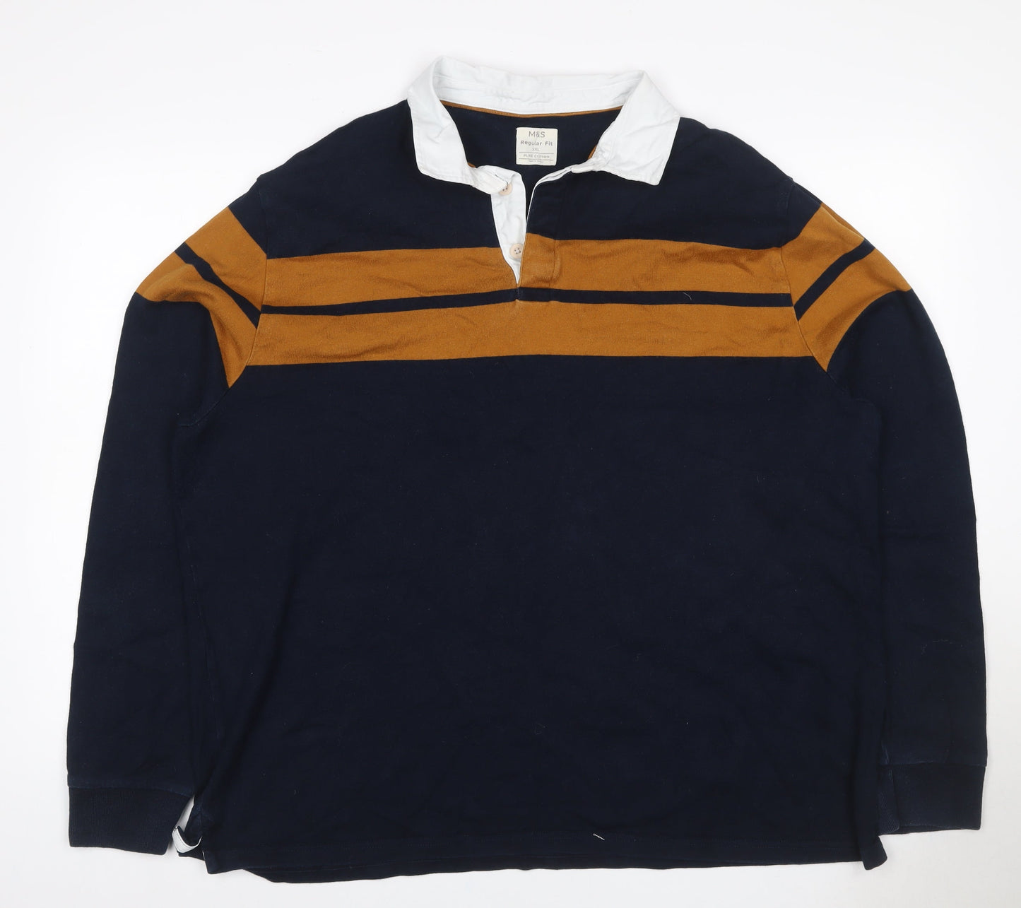 Marks and Spencer Men’s Navy Mustard 3XL Rugby Henley Sweatshirt