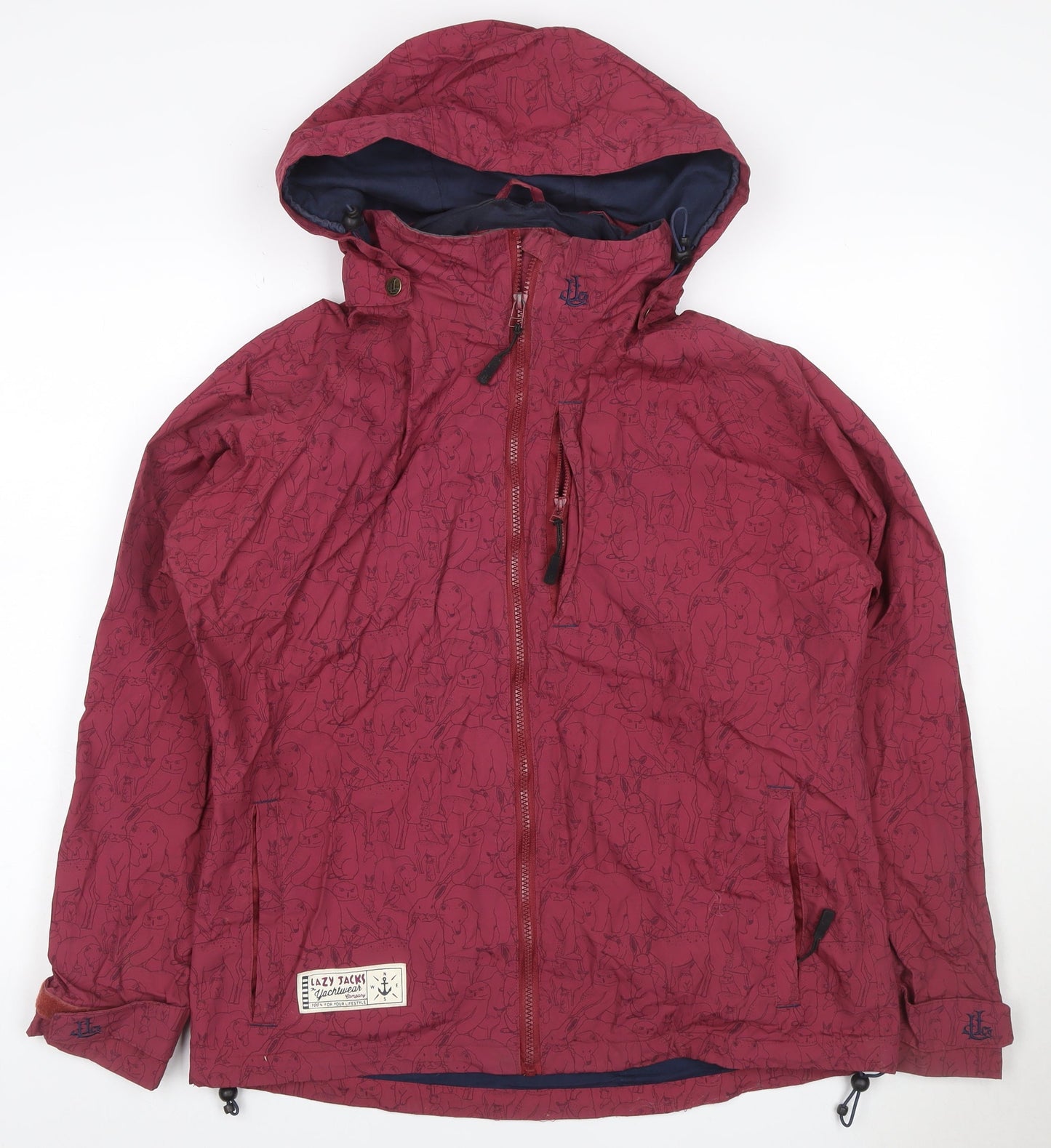 Lazy Jacks Women's Red Animal Print Hooded Rain Jacket Size M