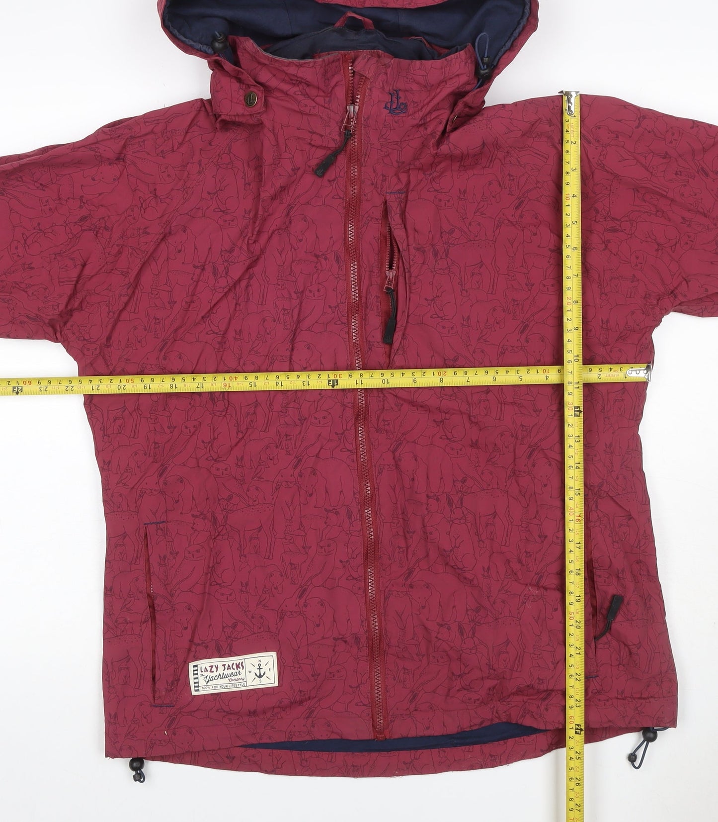 Lazy Jacks Women's Red Animal Print Hooded Rain Jacket Size M