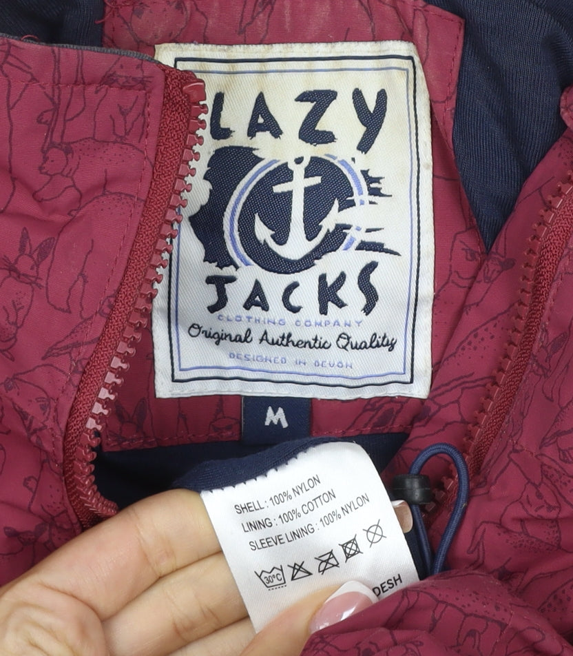 Lazy Jacks Women's Red Animal Print Hooded Rain Jacket Size M