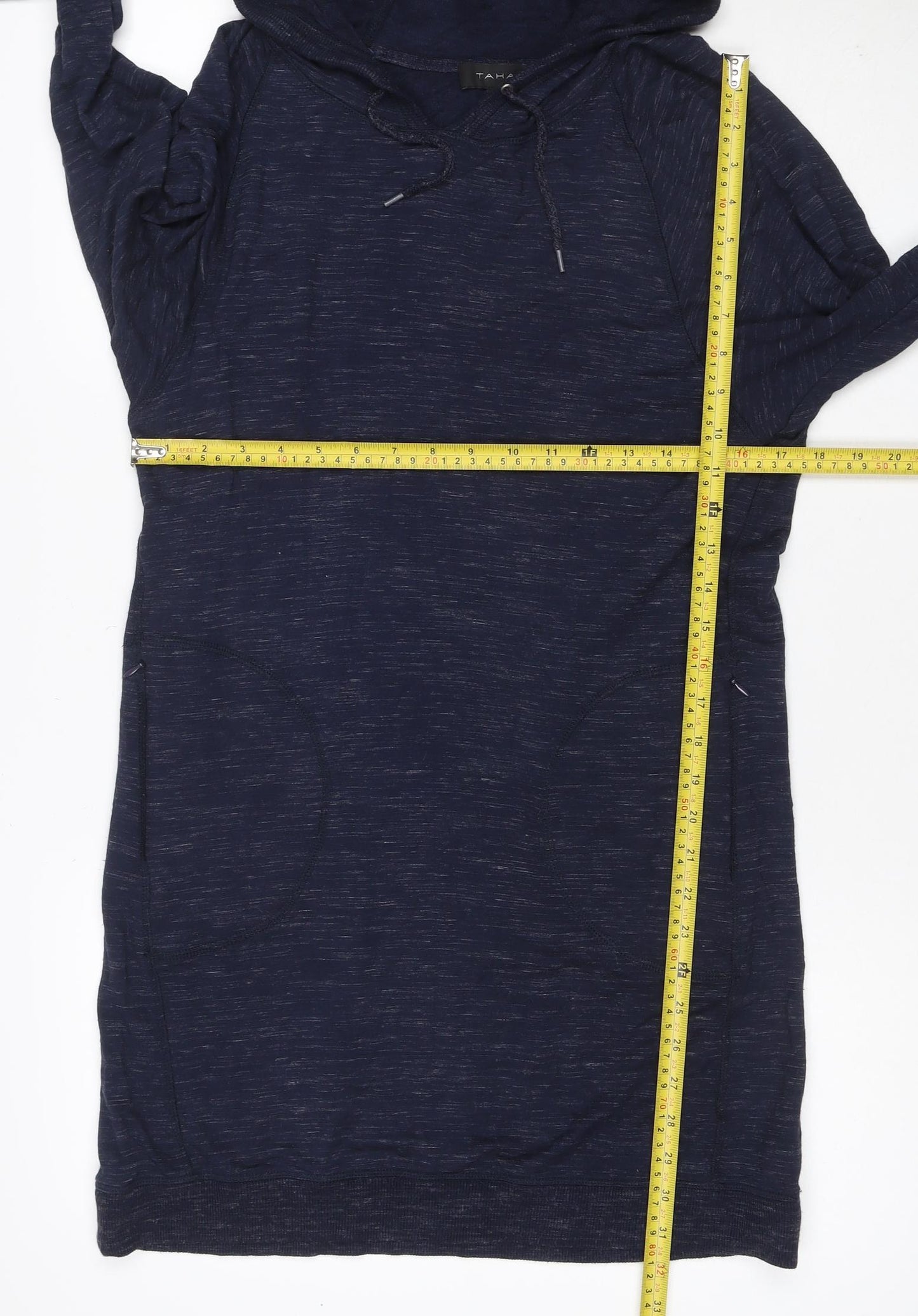 Tahari Women Blue M Pullover Hoodie Drawstring Long Sleeve Pockets