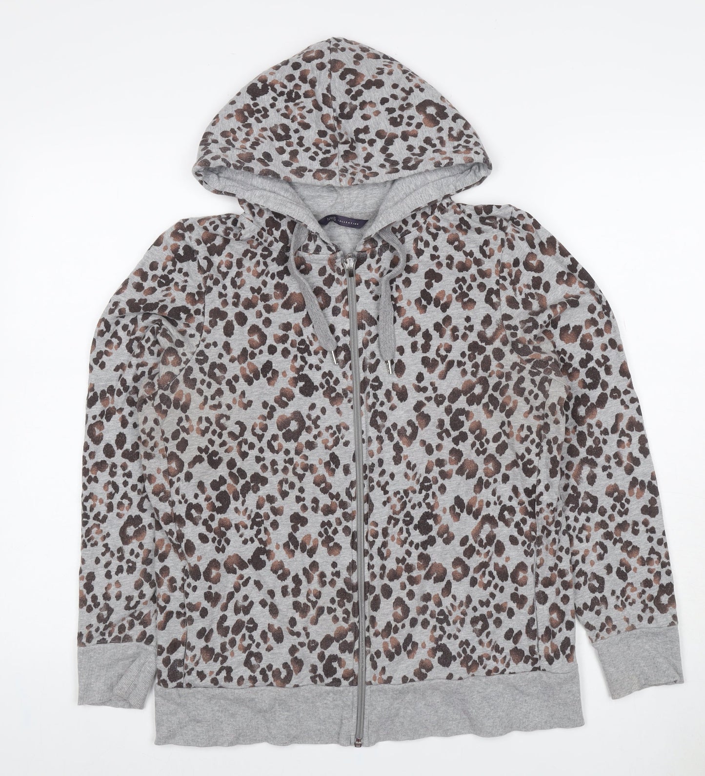 M&S Womens Grey Leopard Print Full Zip Hoodie UK 14