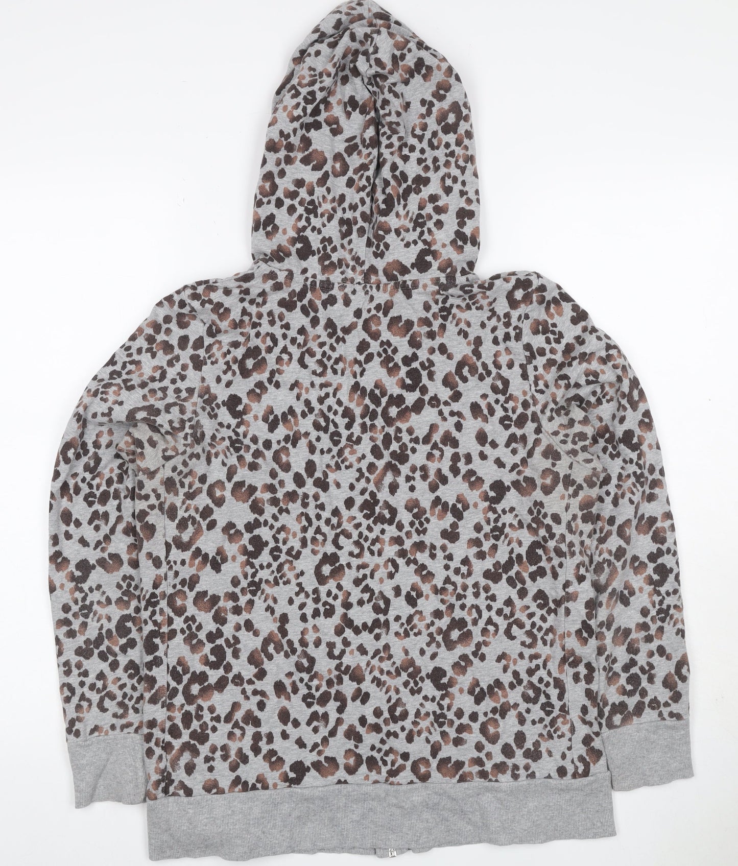 M&S Womens Grey Leopard Print Full Zip Hoodie UK 14