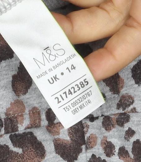 M&S Womens Grey Leopard Print Full Zip Hoodie UK 14