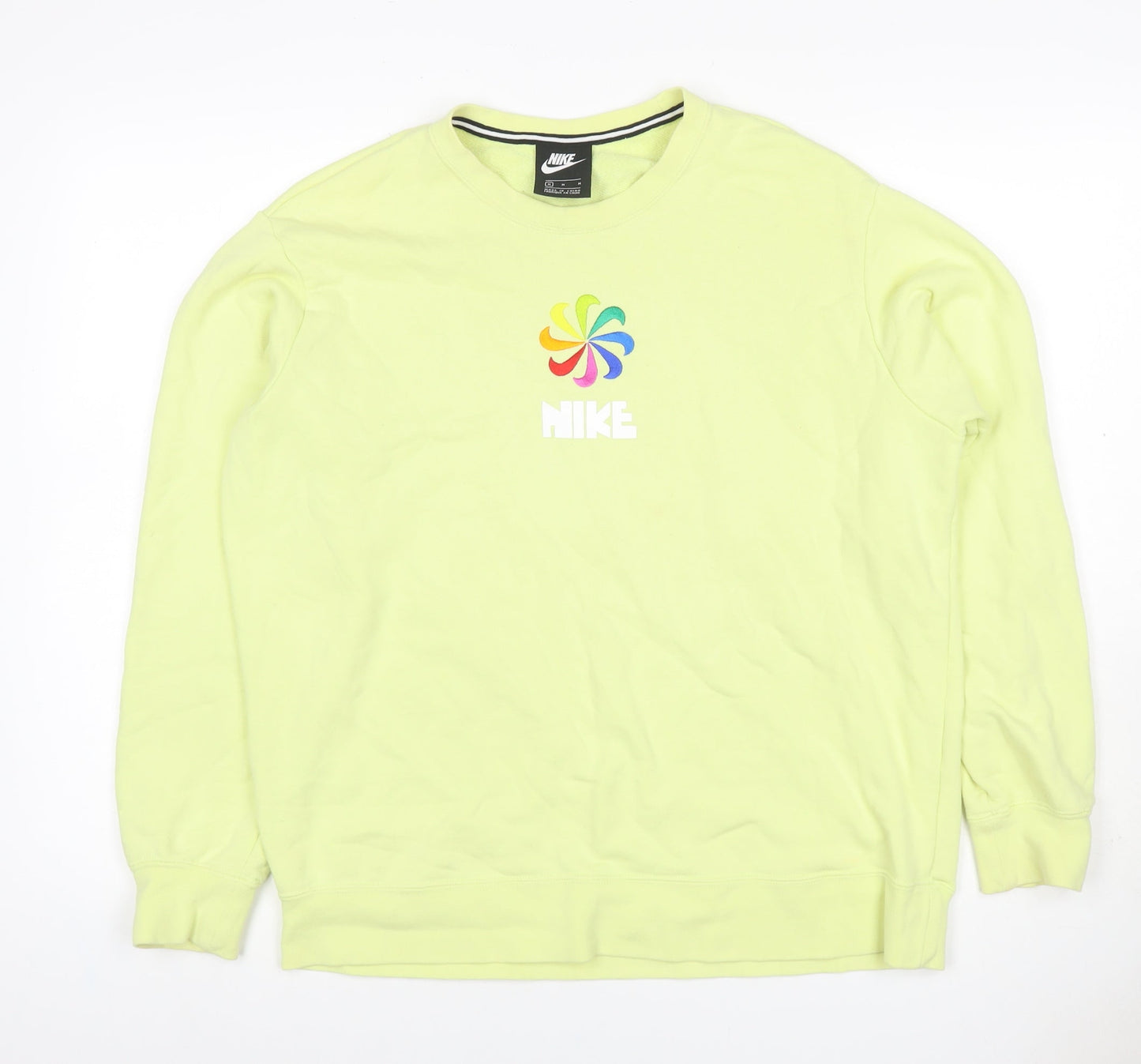 Nike Women Yellow M Pullover Sweatshirt Rainbow Logo Crew Neck